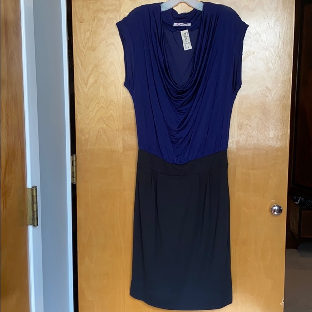 R Jean... blue and black rouged dress